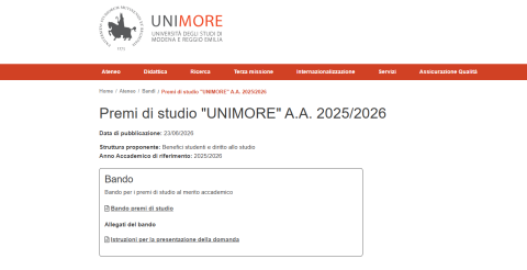 Premi di studio "UNIMORE" A.A. 2025/2026